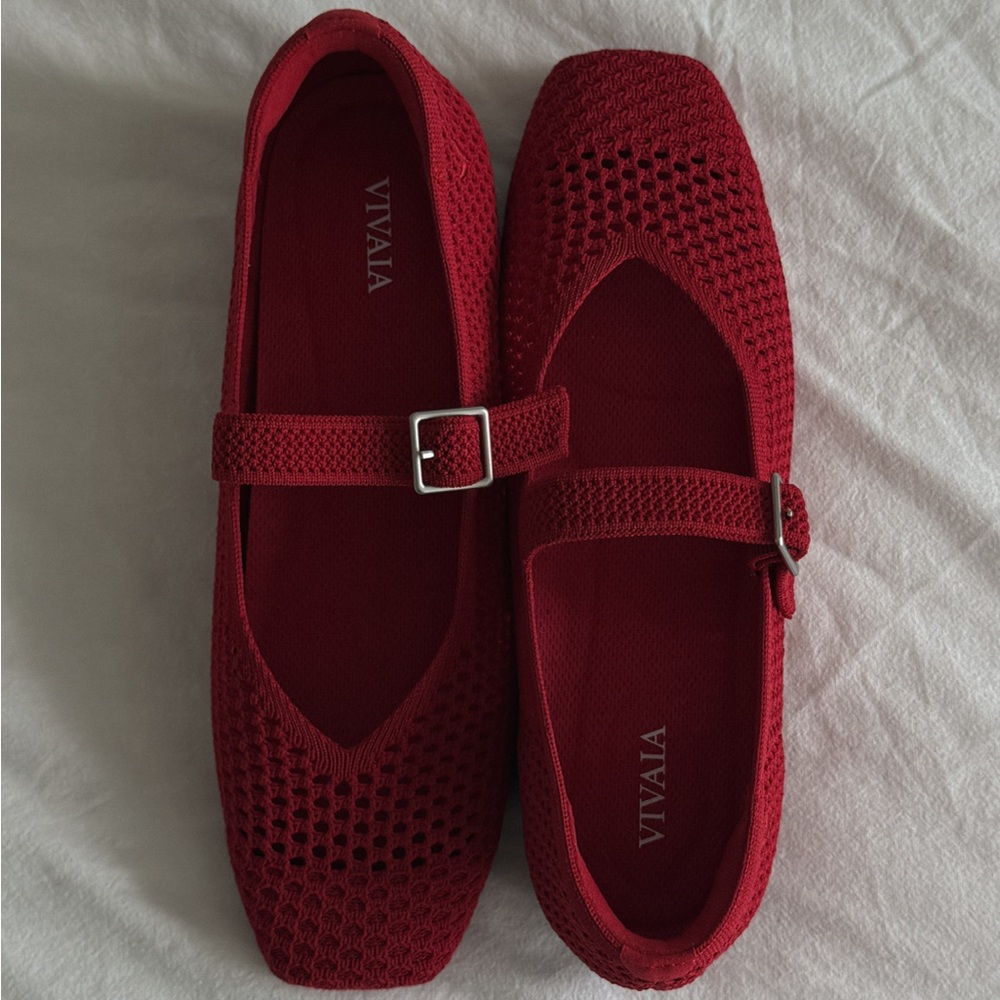 Red Flats with Perforated Design